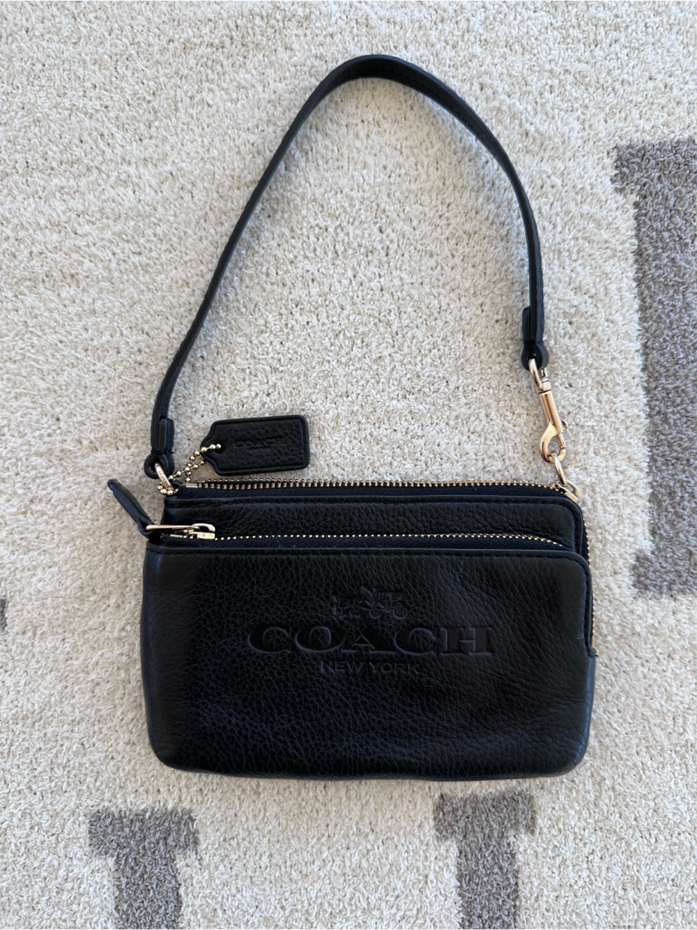 Coach Black Leather Wristlet with Gold Hardware